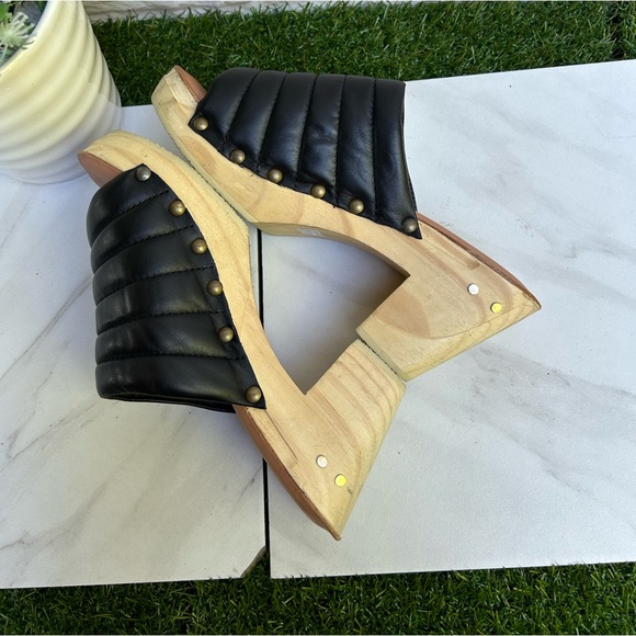 Beek Sandals Roller Platform Wood Heeled Clog Mule Black Leather Shoes size 8 - Picture 9 of 10